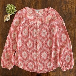 Sundance | Pink Medallion Breeze Boho Blouse with Pintucking, 100% Silk